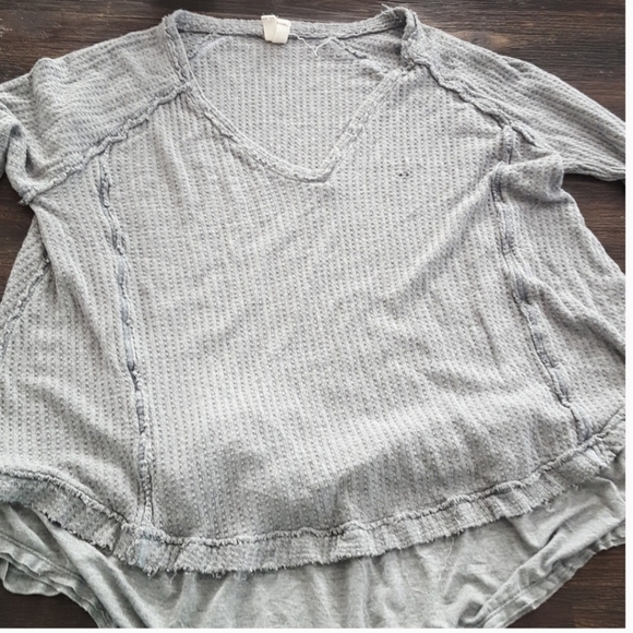 Free People Laguna waffle knit long sleeve top grey - Picture 6 of 8